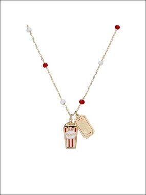 Popcorn Charm Locket Necklace | Cinema Movie Night Gift | Brass Enamel Gold
